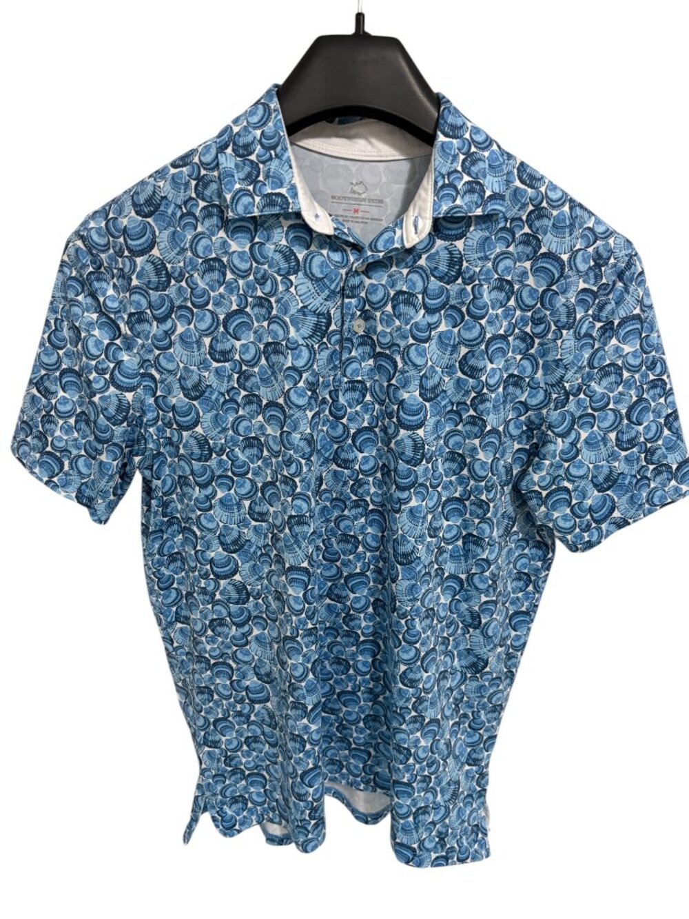 Southern Tide Men's All Over Seashell Print Performance Golf Polo Blue Medium